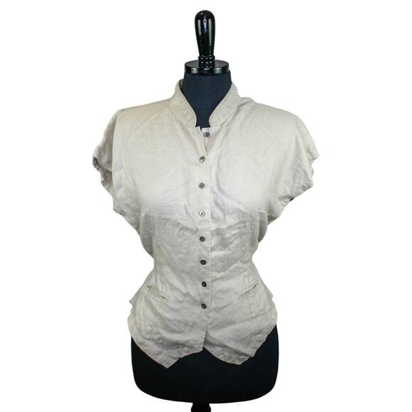 Vintage Valerie Stevens Pure Linen Blouse Top Short Sleeves Button Up - Picture 1 of 4